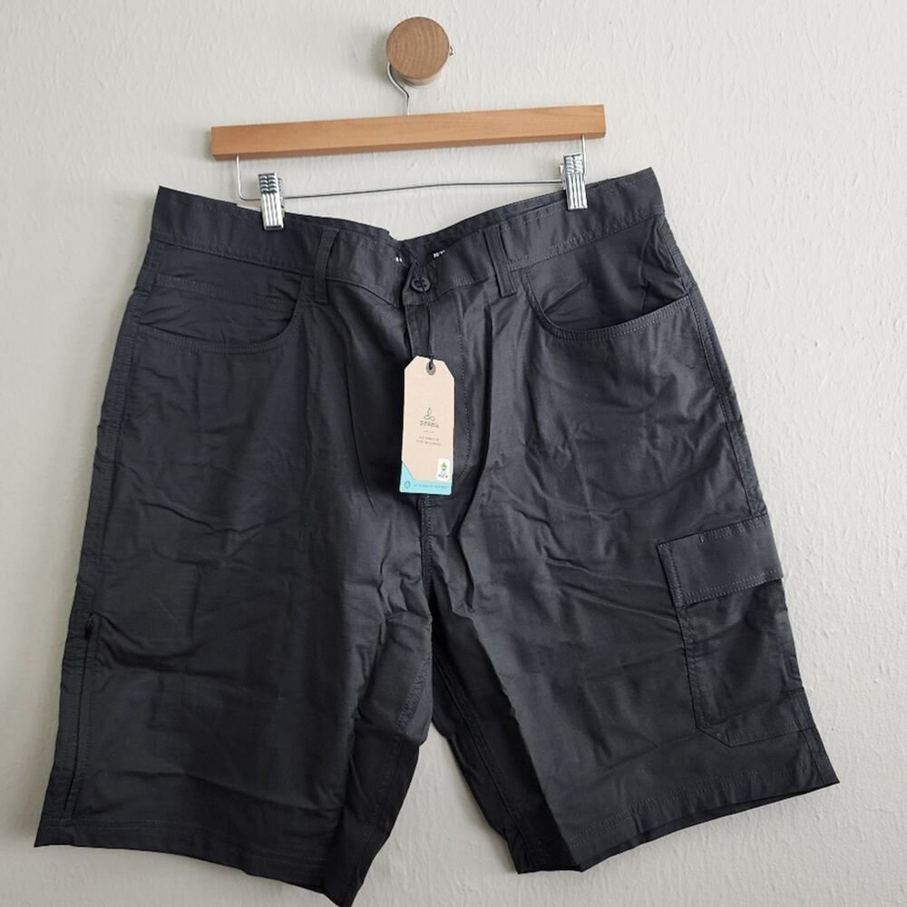 NWT prAna Double Peak Cargo Shorts Charcoal Ripstop Stretch Men’s Size 38 10"